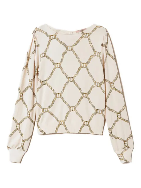 TWINSET chain-print keyhole sweater