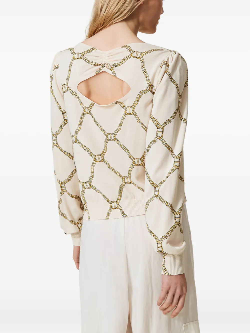 Twinset Chain-print Keyhole Sweater In Neutral