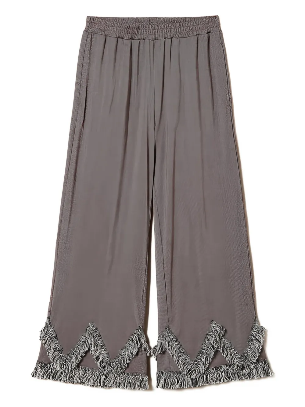 Twinset Fringe-trimmed Palazzo Trousers In Gray