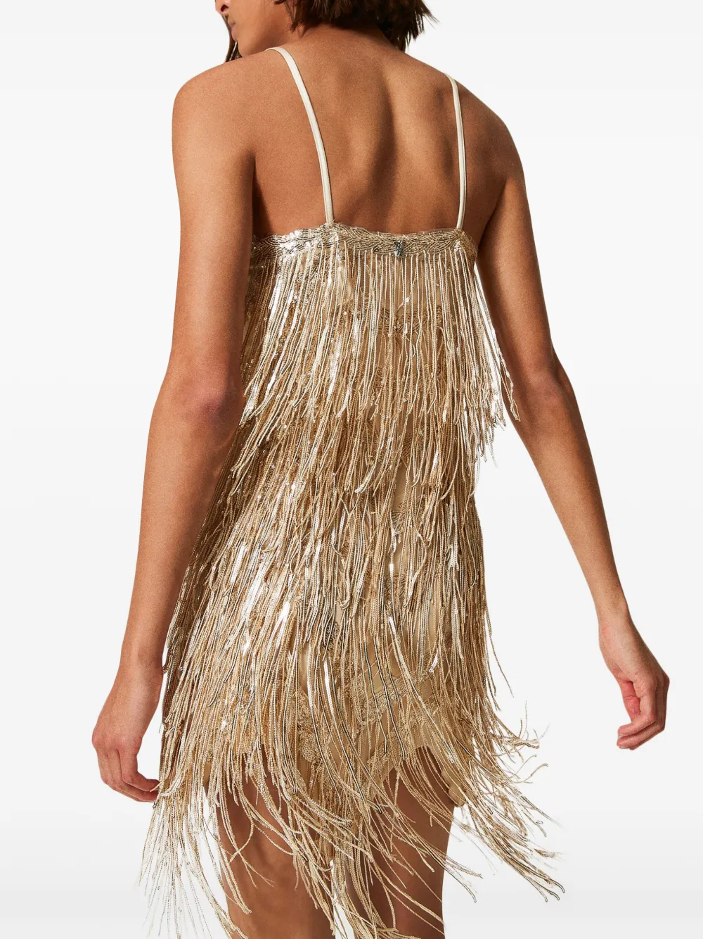 TWINSET MYFO mini-jurk met pailletten en franje Goud