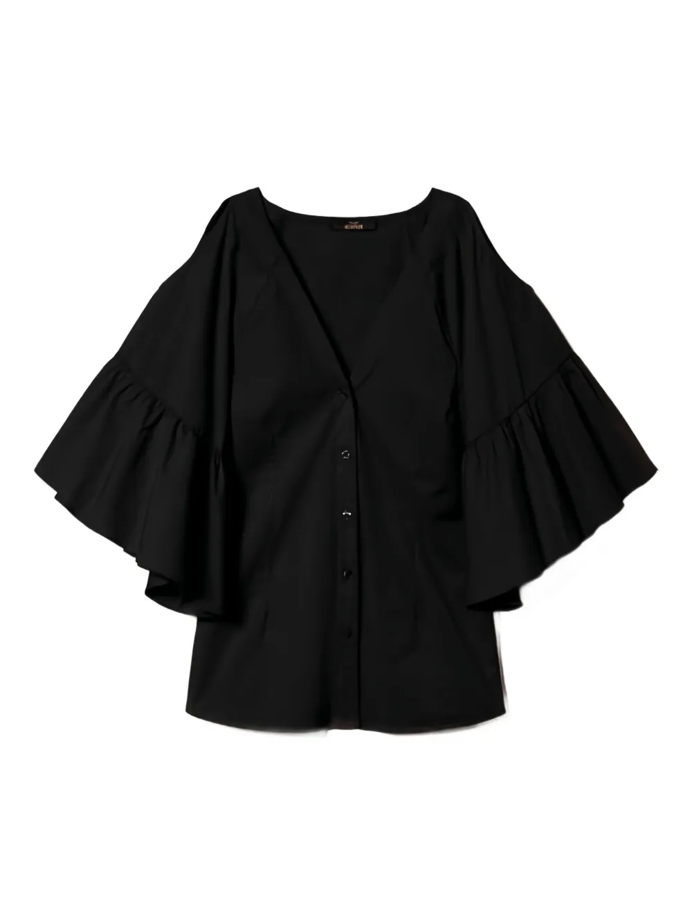 Twinset Flounce-sleeve Poplin Shirt In Black