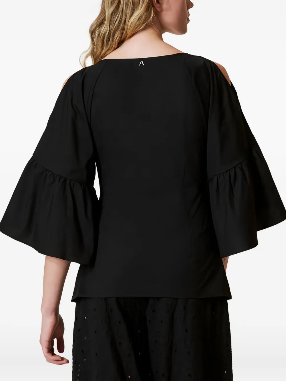 Twinset Flounce-sleeve Poplin Shirt In Black