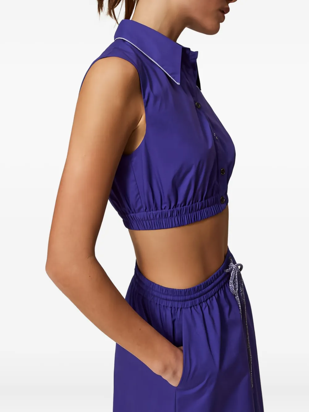 TWINSET Katoenen cropped blouse met geborduurde kraag Paars