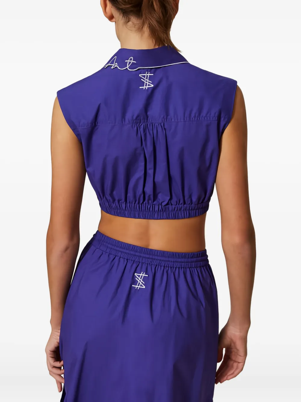 TWINSET Katoenen cropped blouse met geborduurde kraag Paars