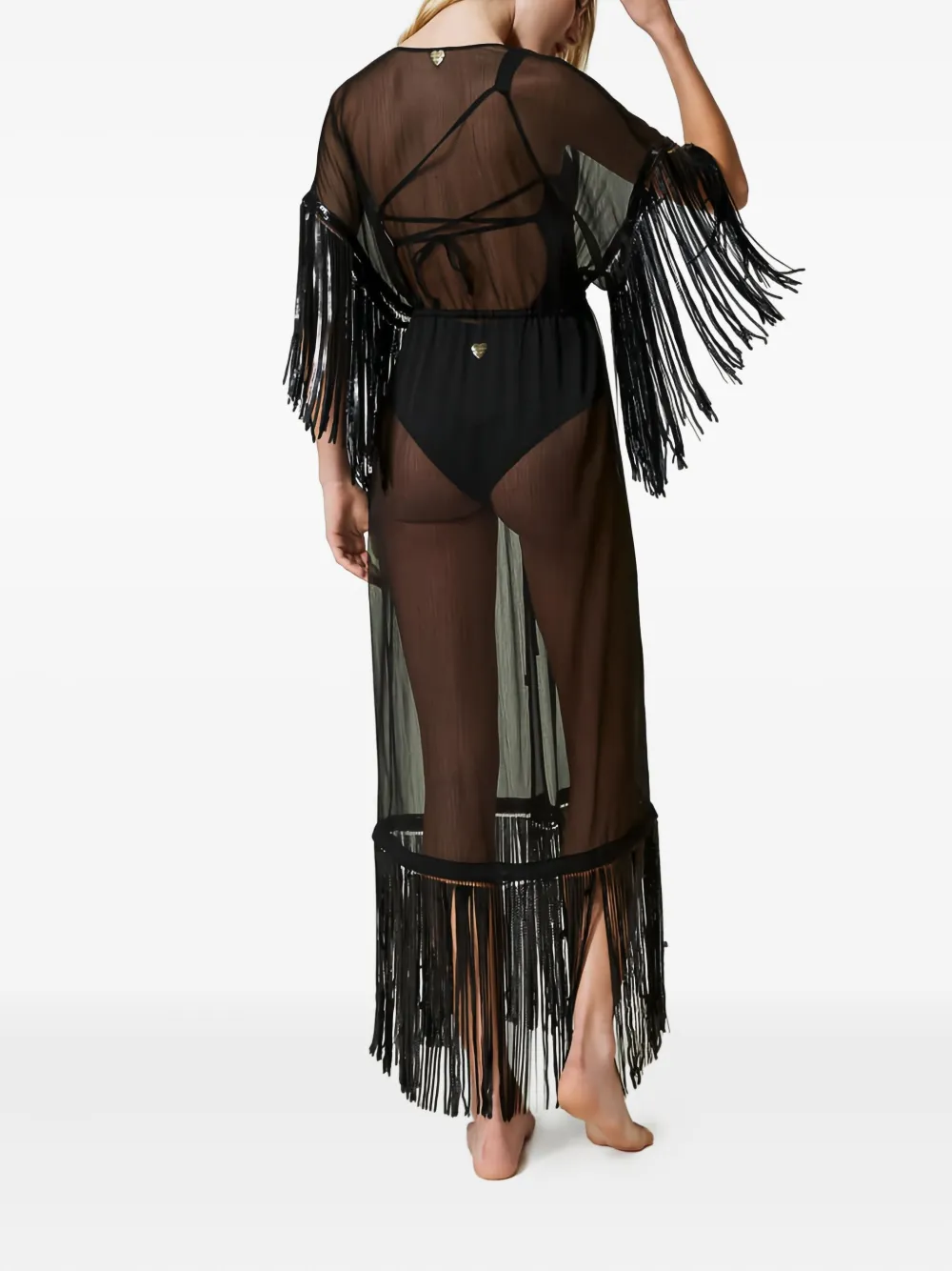 Twinset Sequin-embellished Fringed Cover-up In Black