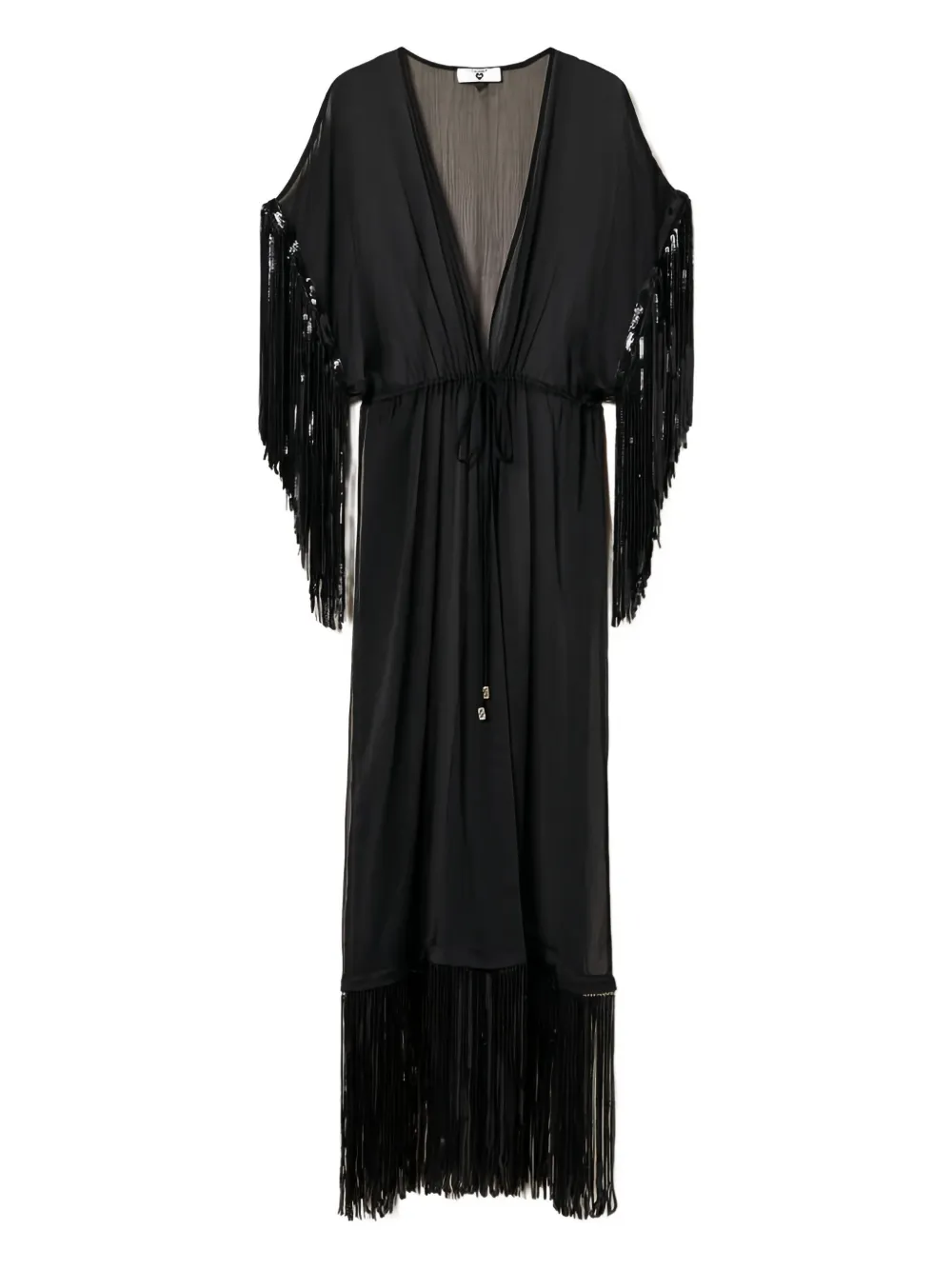 Twinset Sequin-embellished Fringed Cover-up In Black