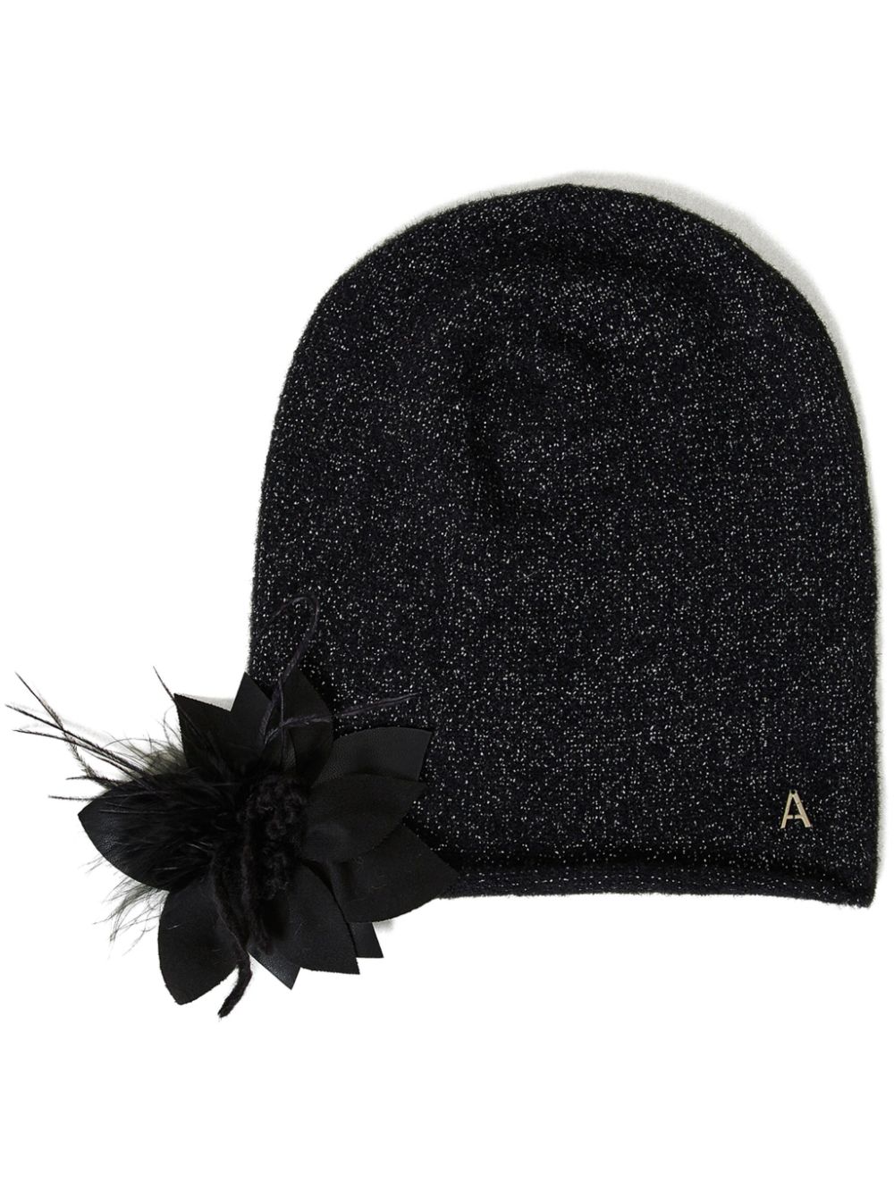 TWINSET floral brooch knit beanie – Black