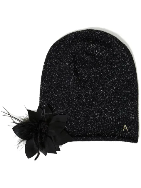 TWINSET floral brooch knit beanie