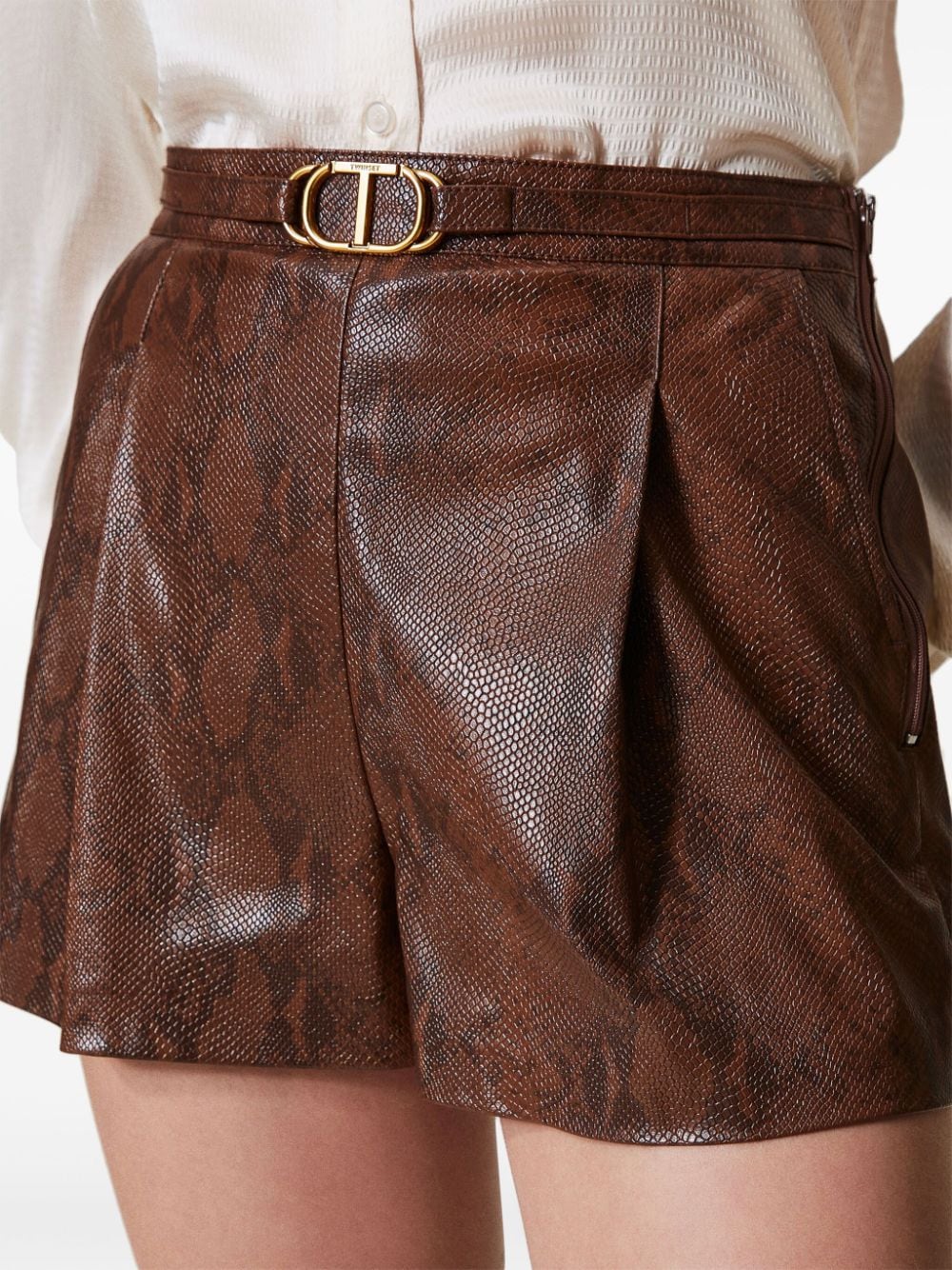 Shop Twinset Lizard-skin Shorts In Brown