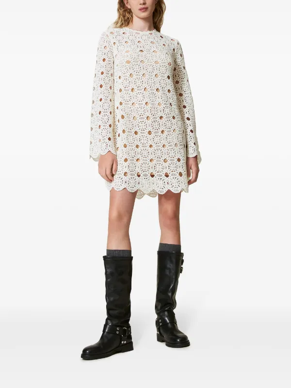 TWINSET crochet-knit Mini Dress | White | FARFETCH