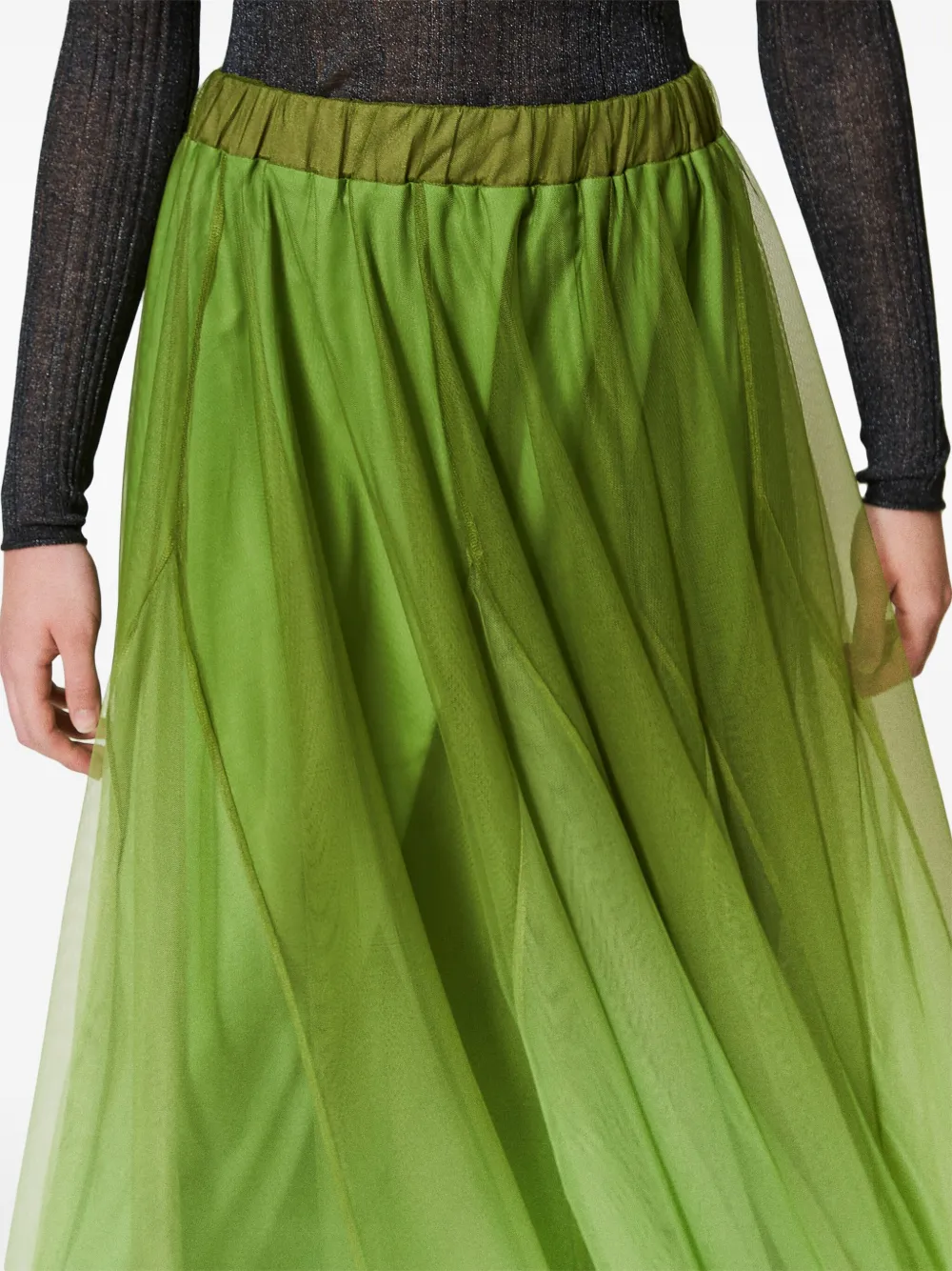 Shop Twinset Fadeout-printed Tulle Skirt In Green