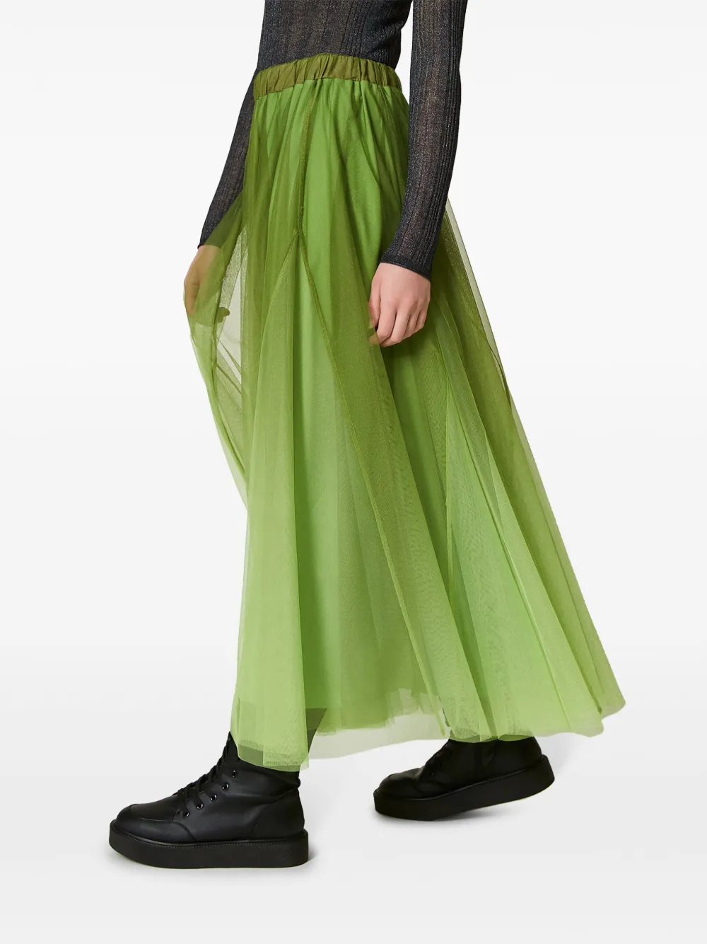 Shop Twinset Fadeout-printed Tulle Skirt In Green