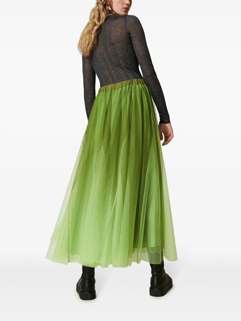 Shop Twinset Fadeout-printed Tulle Skirt In Green