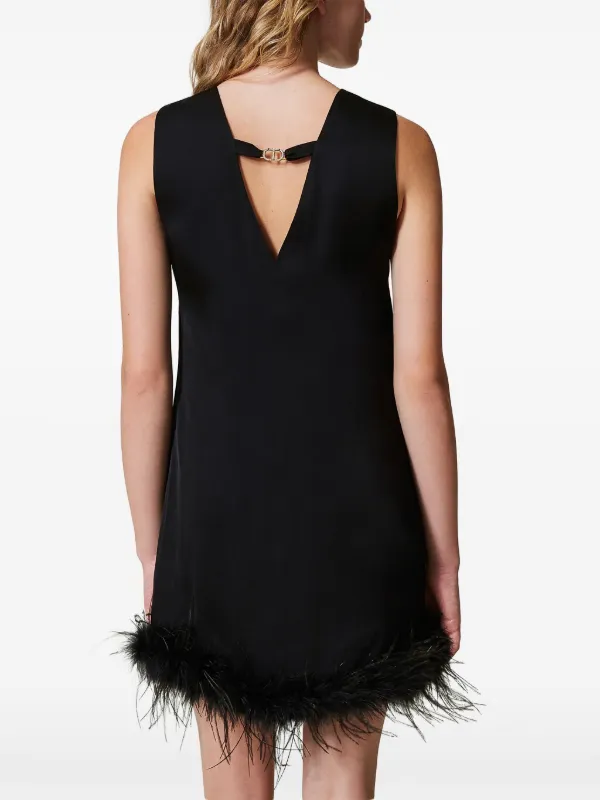 satin effect feather detail mini dress TWINSET feather-detail satin-finish Mini Dress | Black