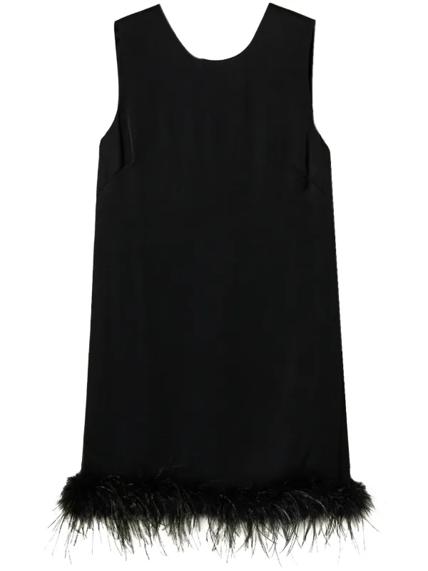 satin effect feather detail mini dress TWINSET feather-detail satin-finish Mini Dress | Black