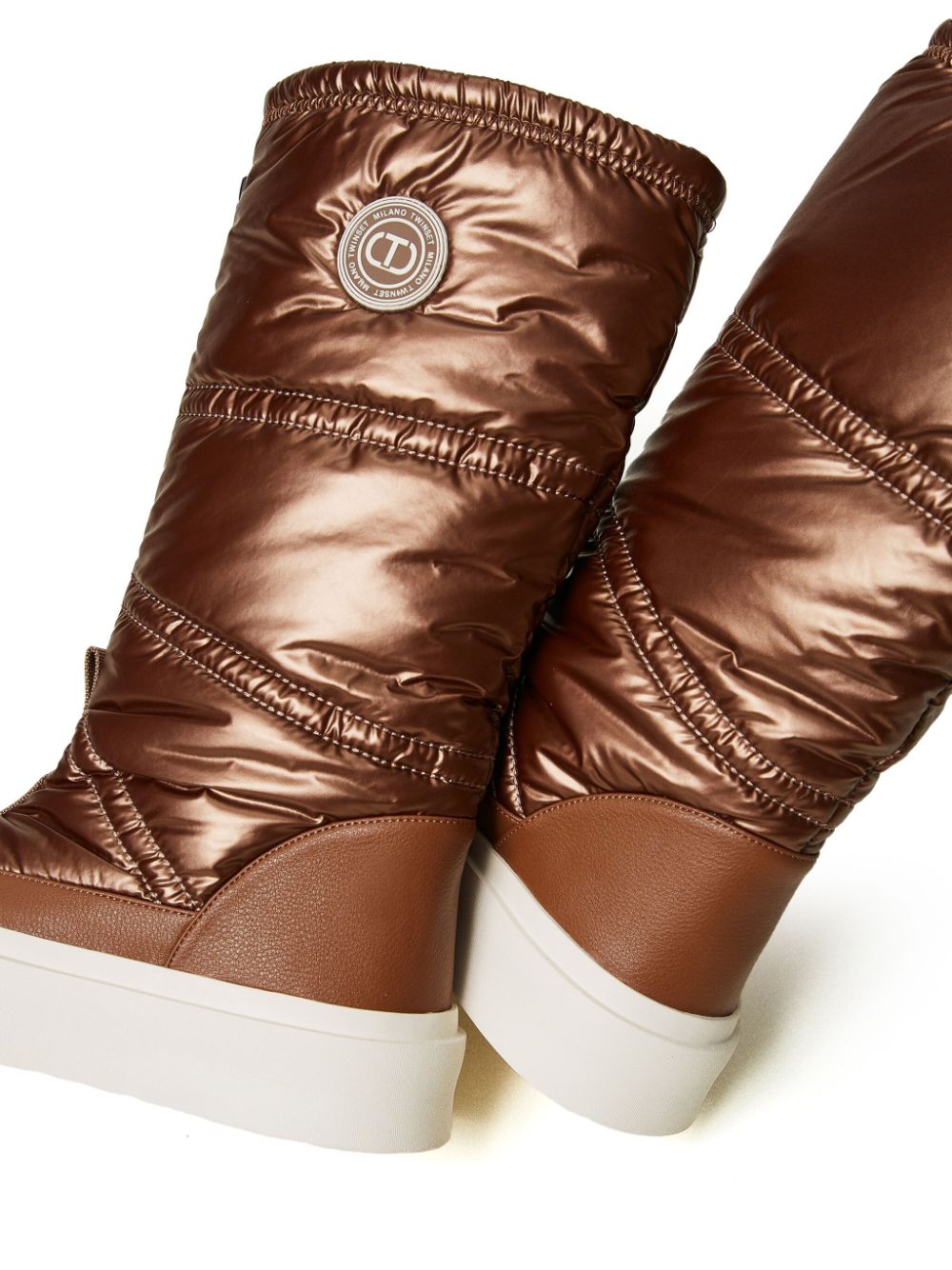 Shop Twinset Logo-appliqué Padded Boots In Brown