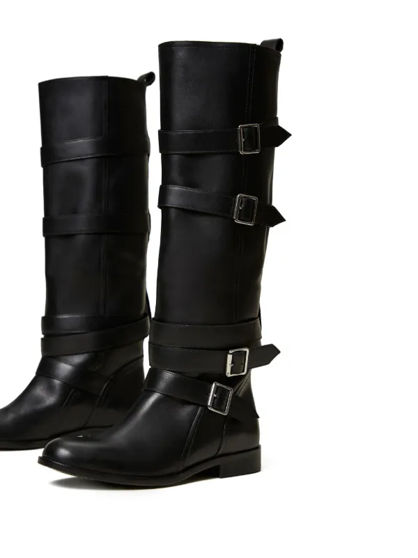 TWINSET バックルストラップ レザーブーツ | ブラック | FARFETCH JP