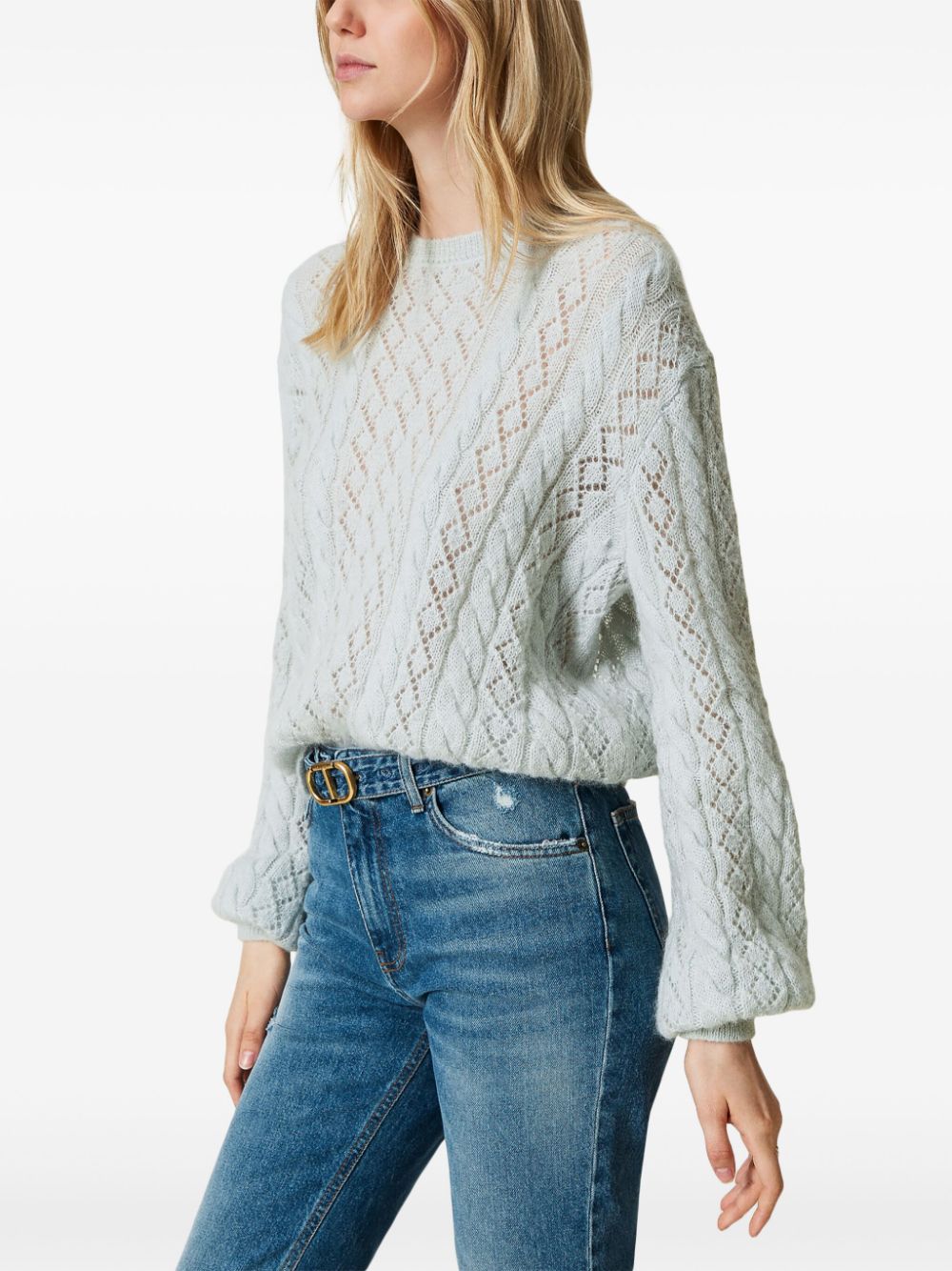 Shop Twinset Cable-knit Jumper In Blue