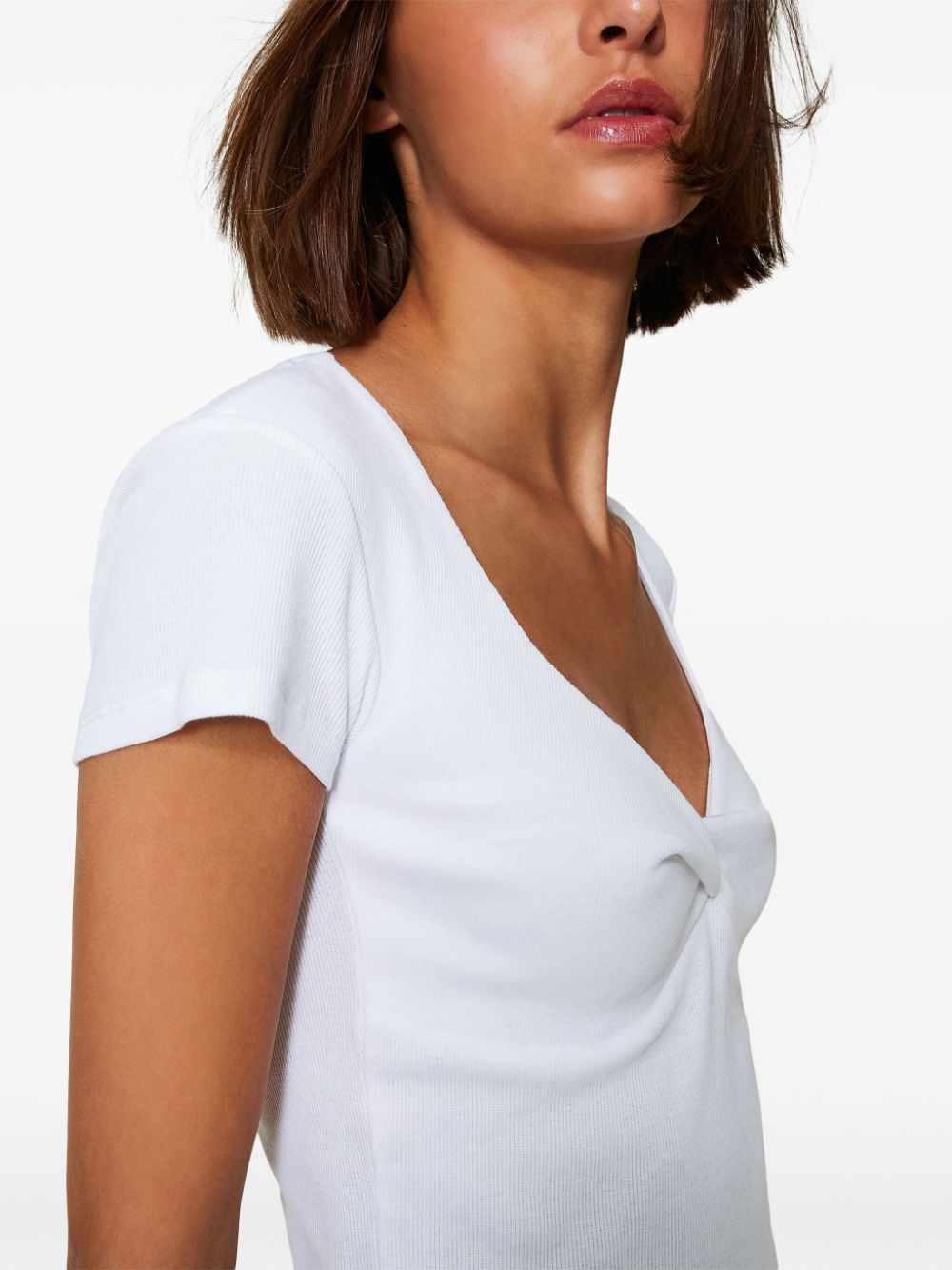 Shop Twinset Knot-detailing Ribbed-knit T-shirt In White