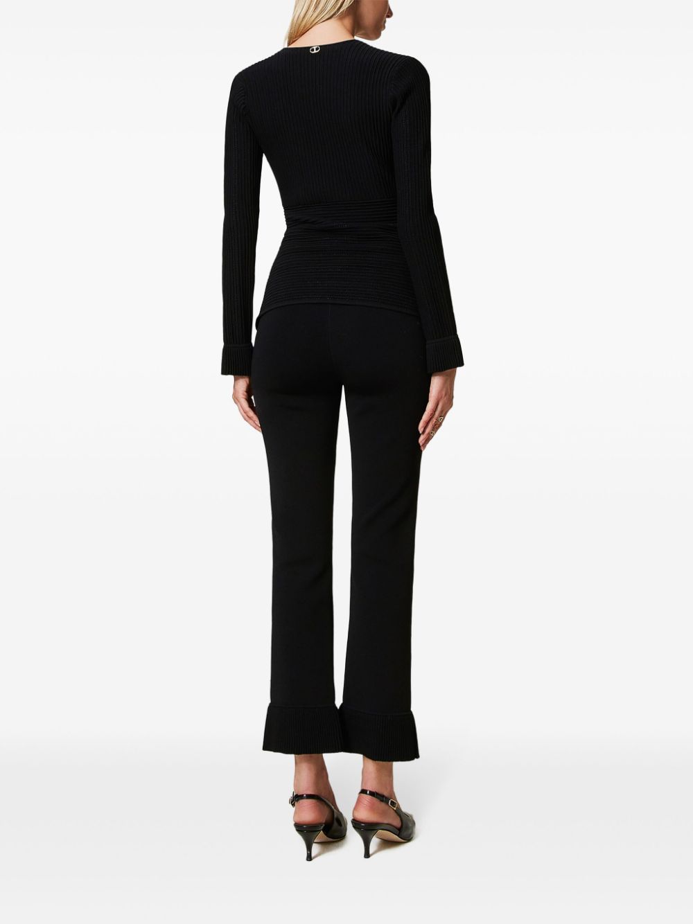 Shop Twinset Flared Knitted Trousers In Black