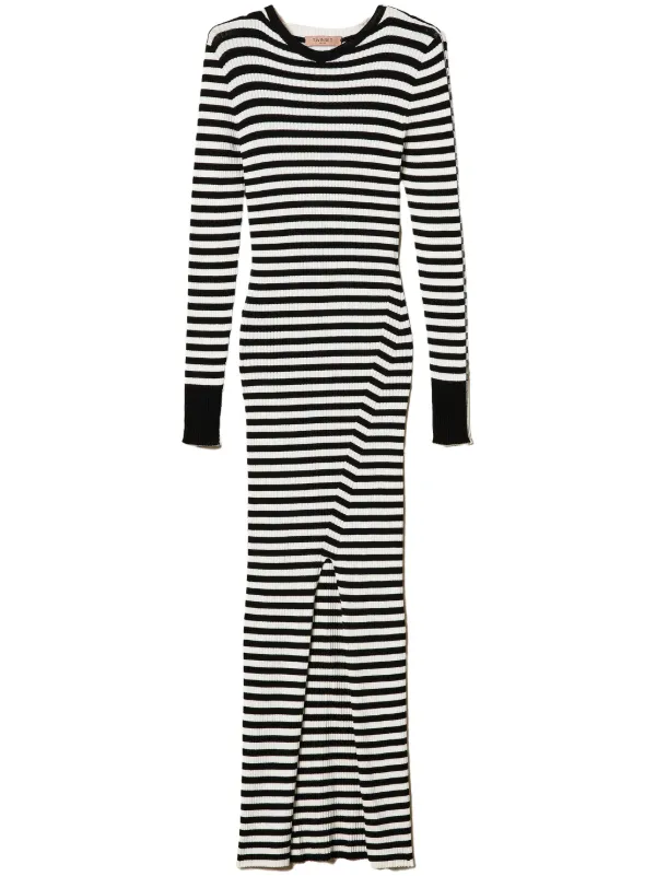 3/4 sleeve knit dress Gabriella Vertical Rib-Knit 3/4 Sleeved Midi Dress; Warm Beige S main image 1