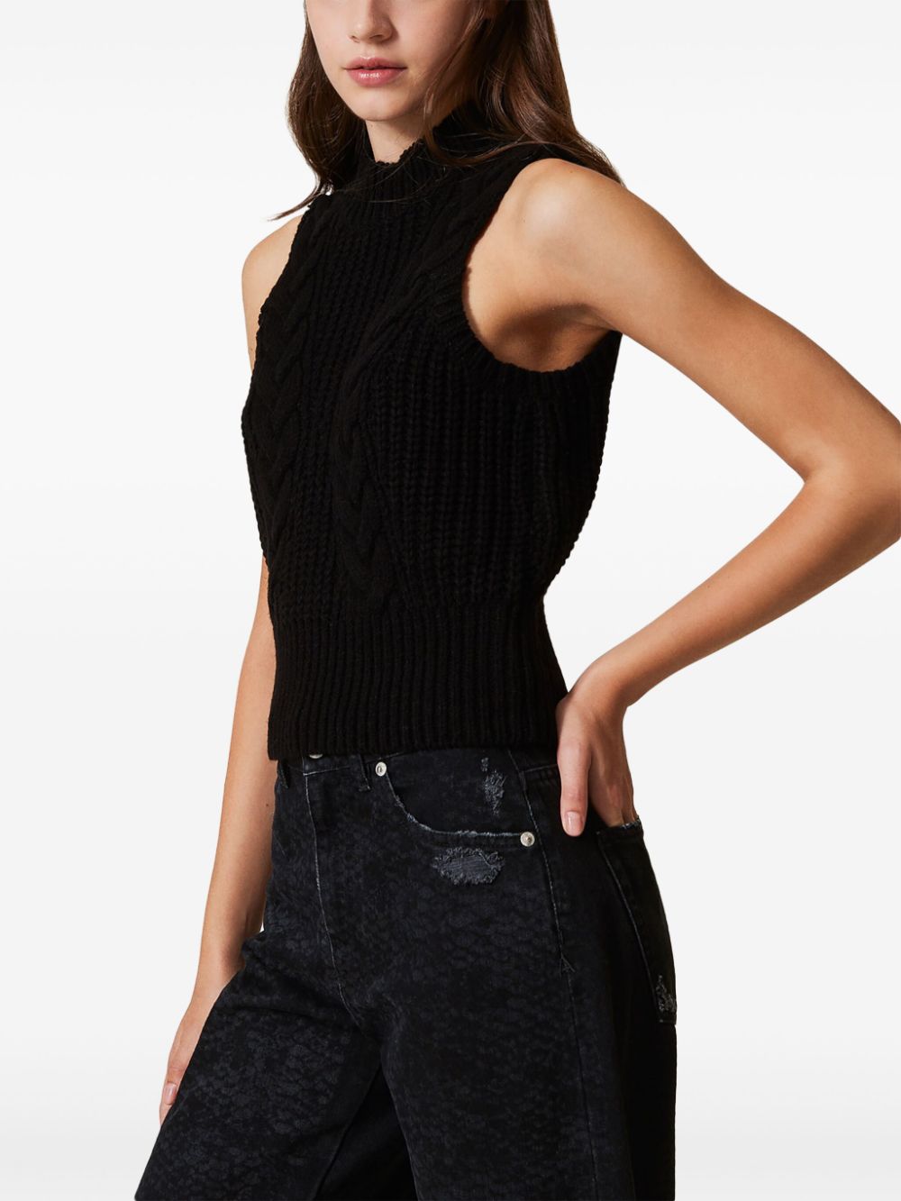 Shop Twinset Cable Knit Top In Black