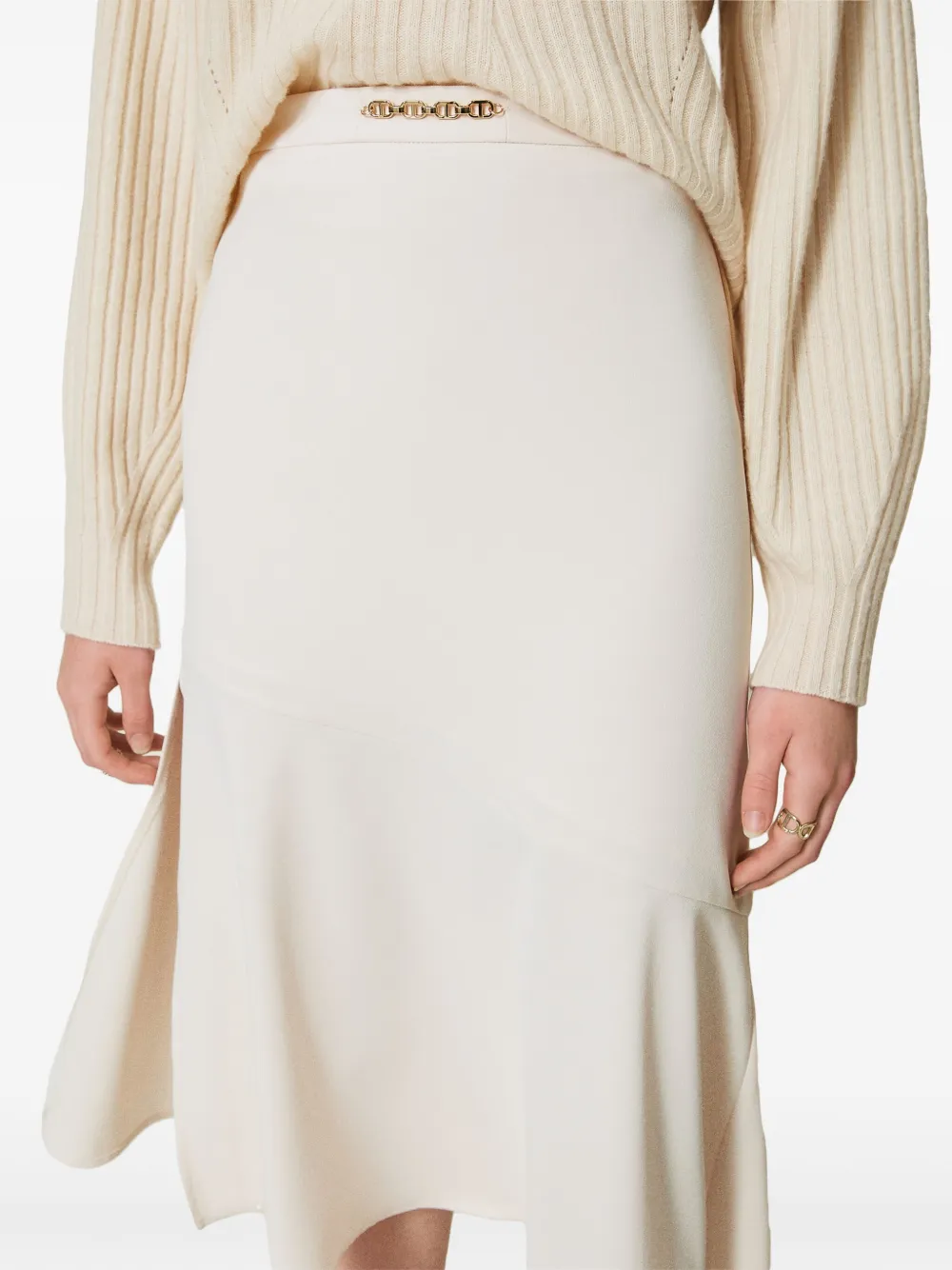 Shop Twinset T Chain Midi Skirt In White