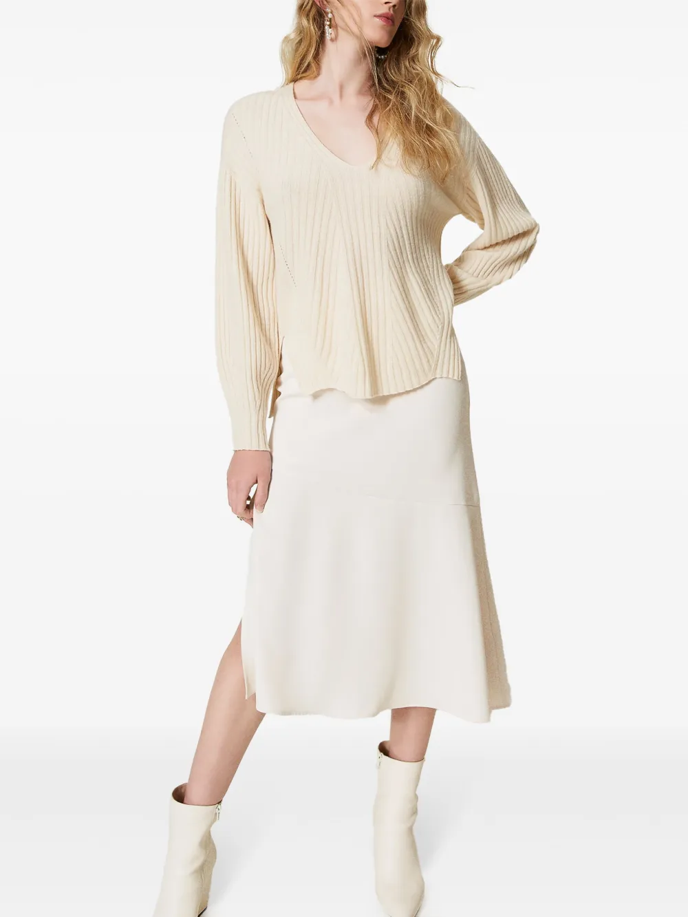 Shop Twinset T Chain Midi Skirt In White