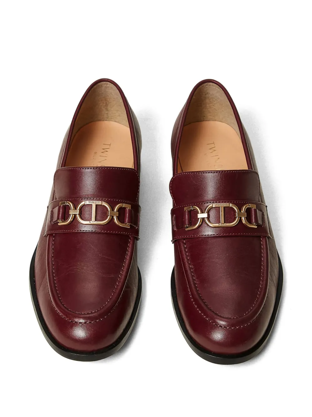 Twinset Oval-t Clasp Leather Loafers In Red