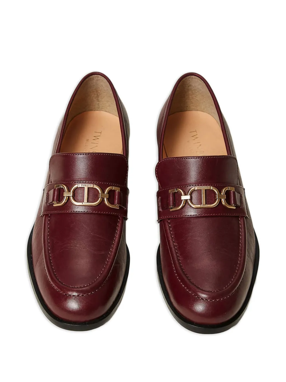 TWINSET Oval-T clasp leather loafers Rood