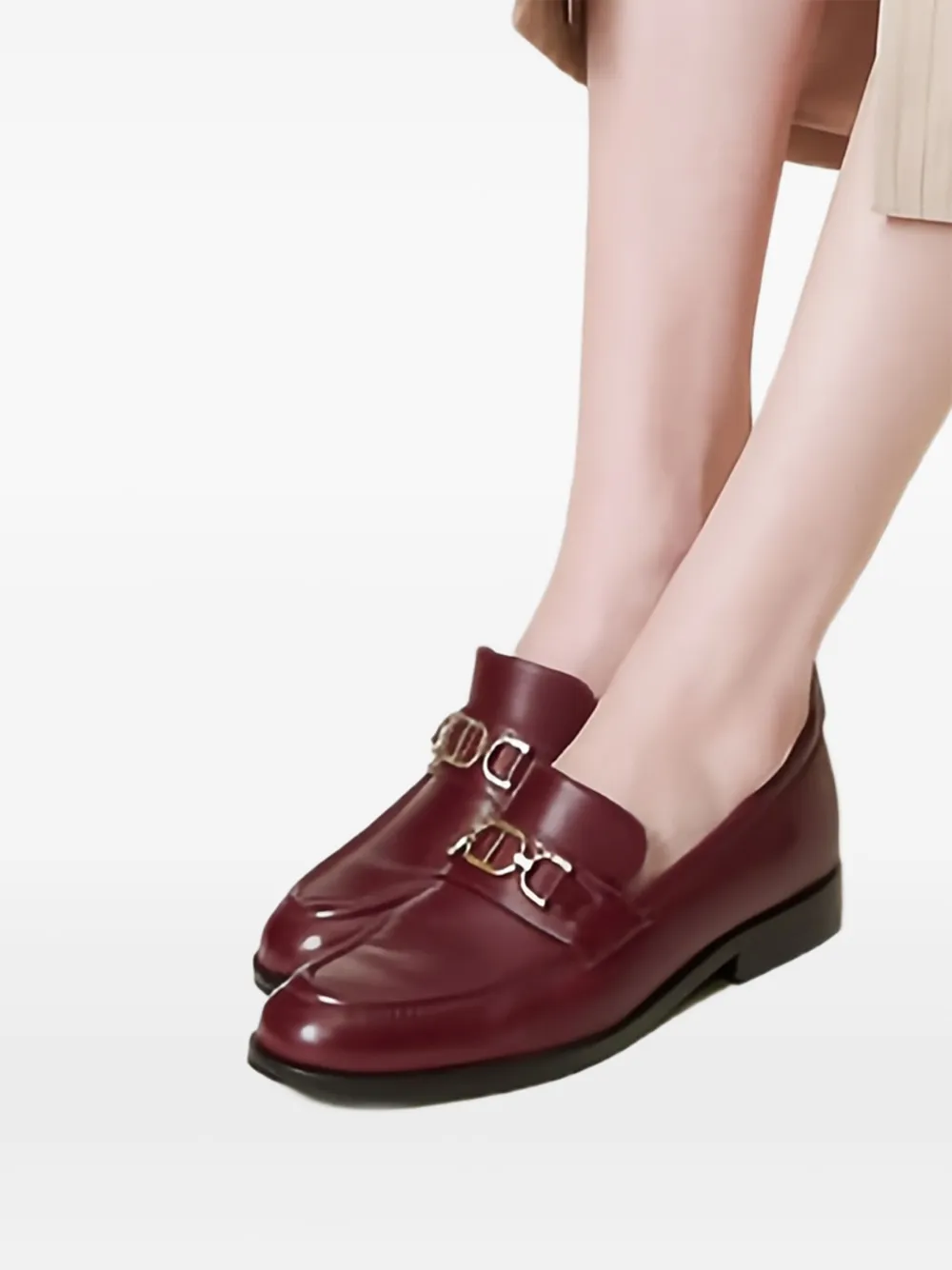 TWINSET Leren loafers met Oval-T gesp Rood