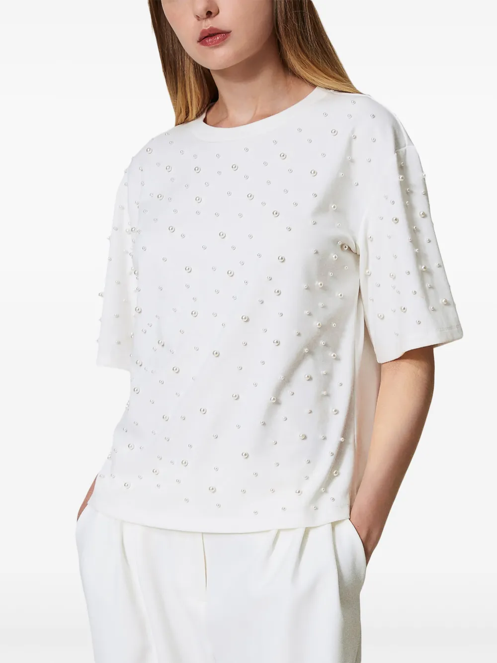 TWINSET pearl-detailing t-shirt - Wit