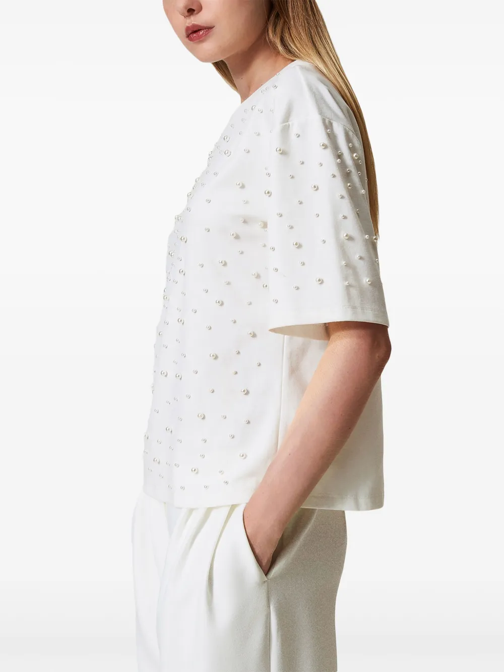 TWINSET T-shirt met pareldetail Wit