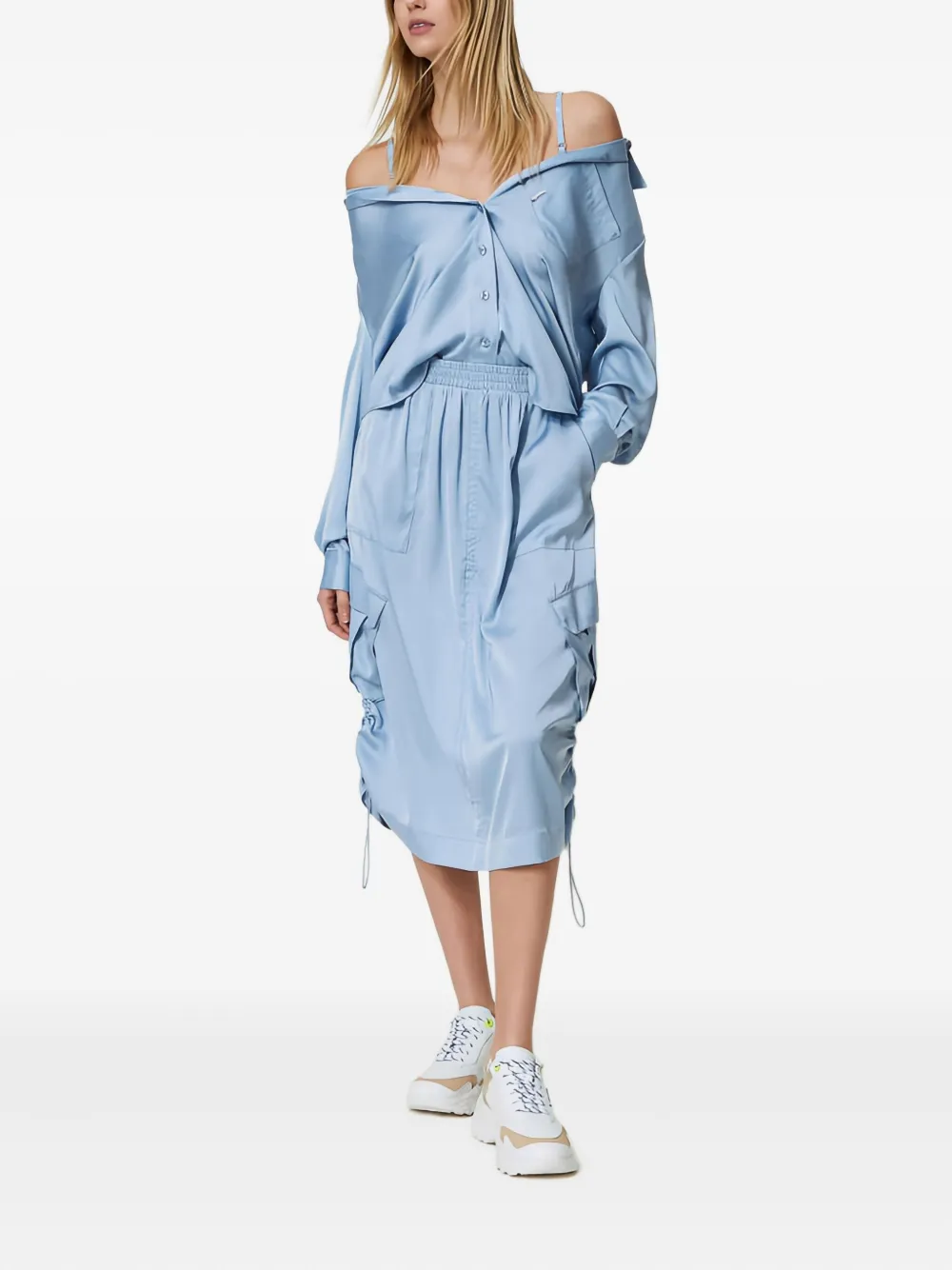 TWINSET Midi-rok met trekkoord aan de zijkanten - Blauw