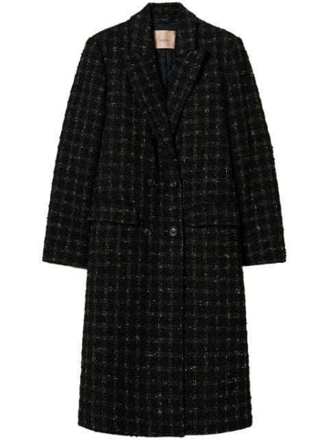 check pattern bouclé coat