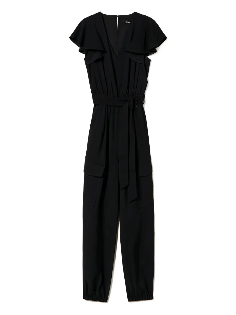 Twinset Flutter-sleeved Cargo Jumpsuit In Black