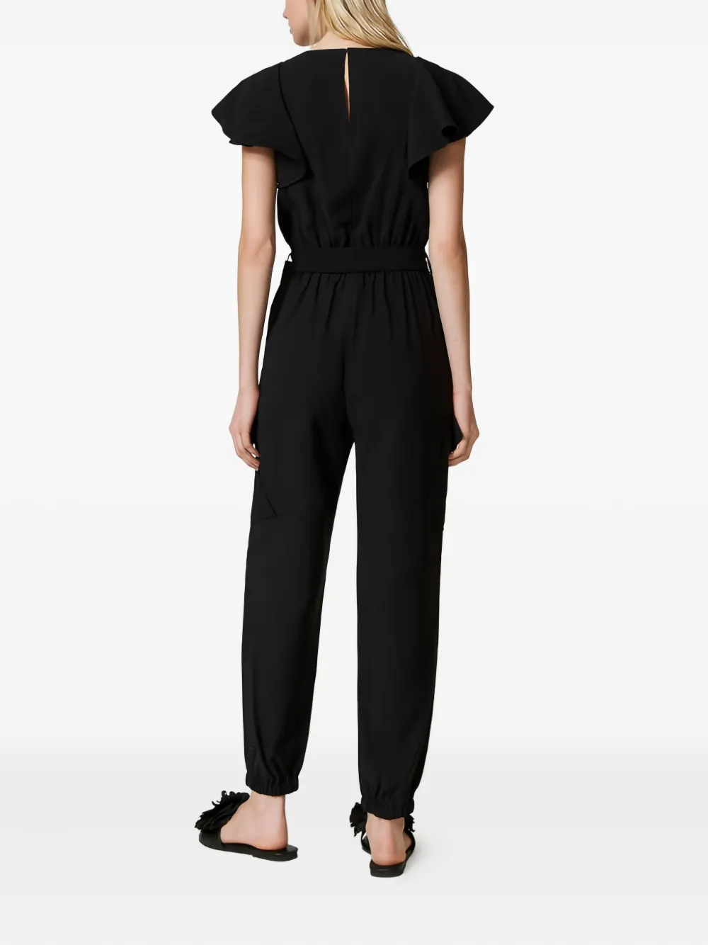 Twinset Flutter-sleeved Cargo Jumpsuit In Black