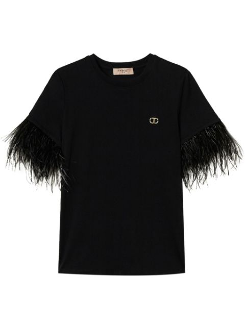 feather-detailing T-shirt 