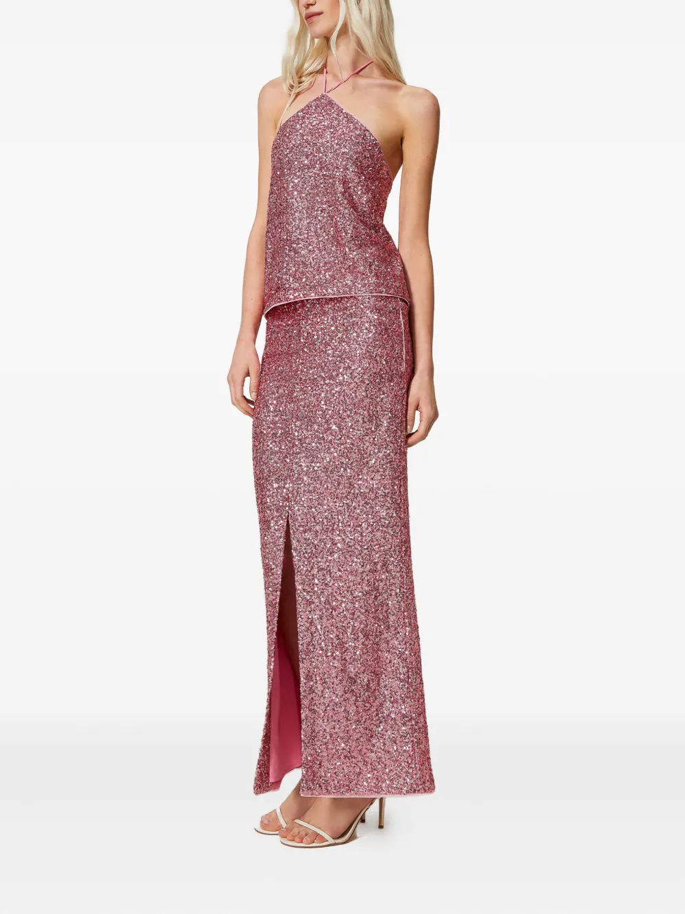 TWINSET sequin-embellished split maxi skirt - Rood