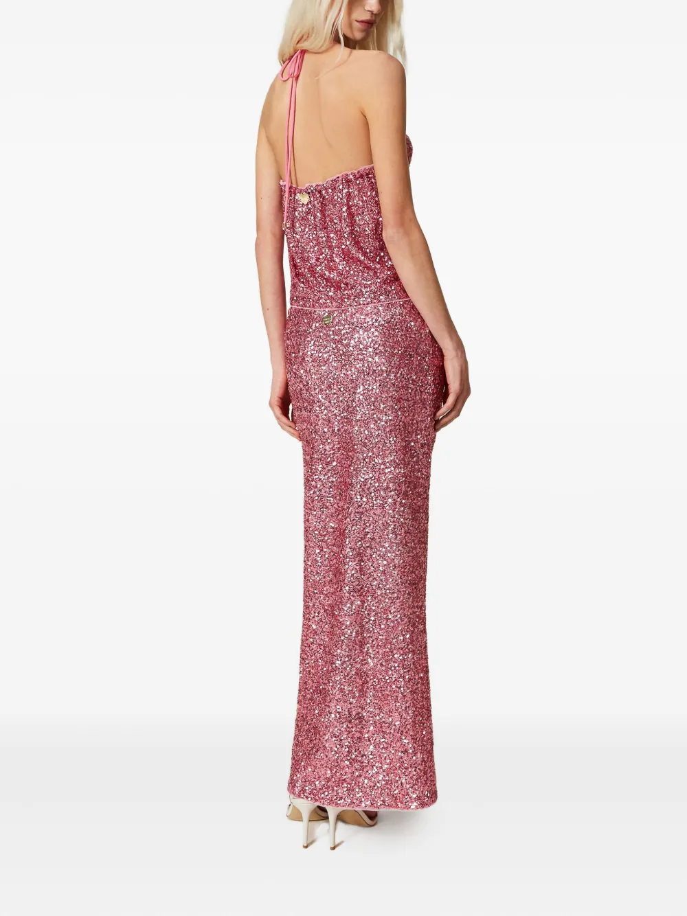 Twinset Sequin-embellished Split Maxi Skirt In Red