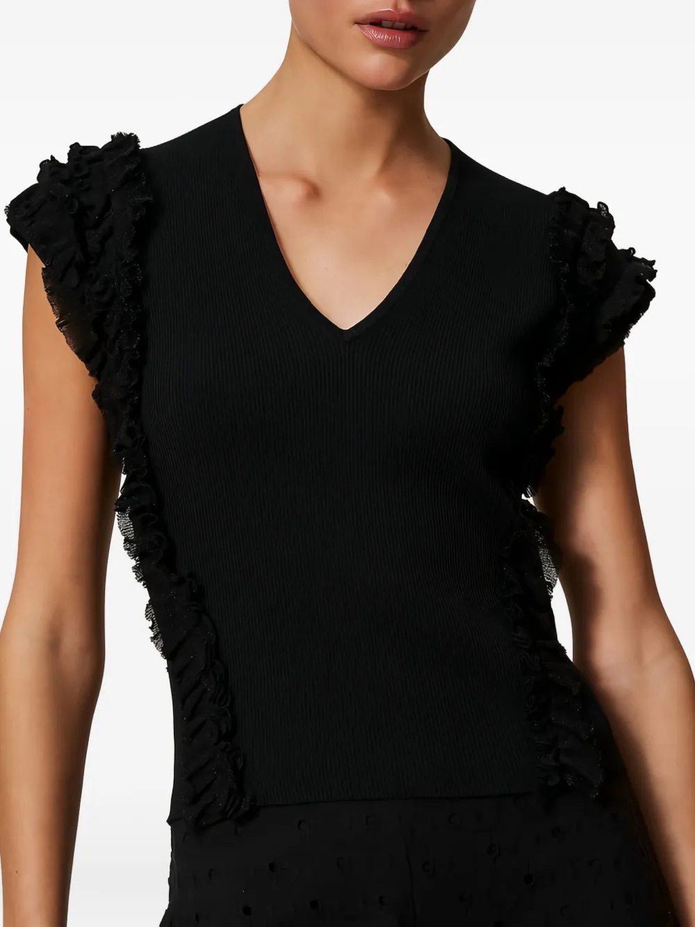 TWINSET Ribgebreide top met ruches Zwart