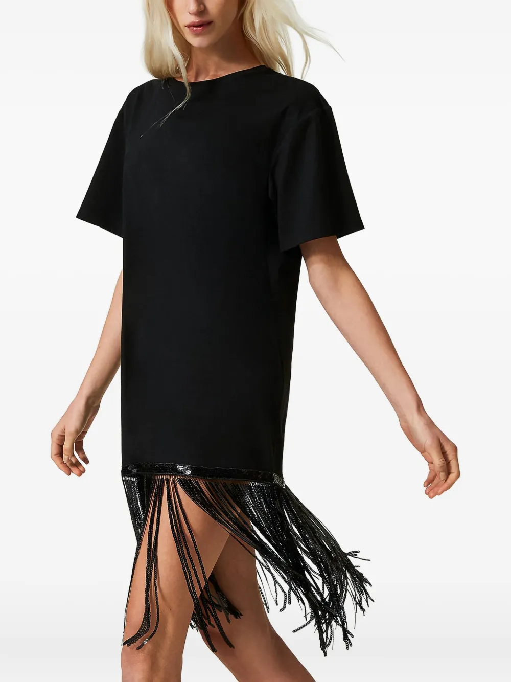 Twinset Sequin-fringe T-shirt In Black