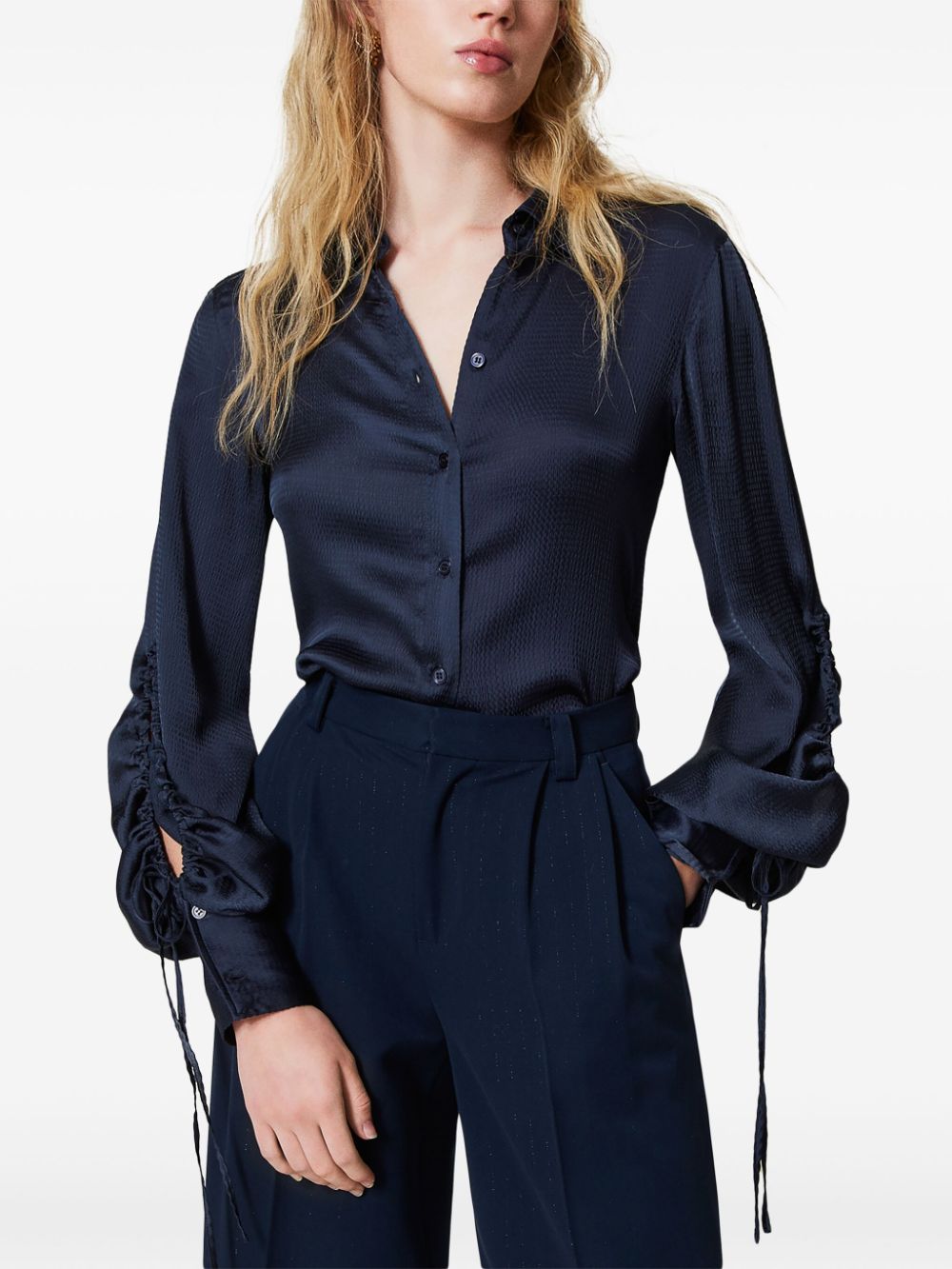 Shop Twinset Cut-out Detailing Satin Shirt In Blue