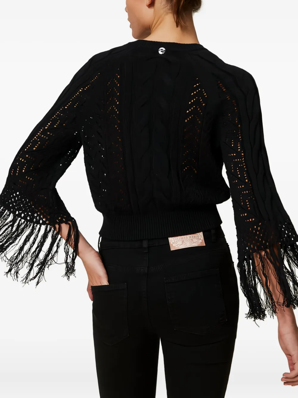 TWINSET Kabelgebreid vest met franje Zwart