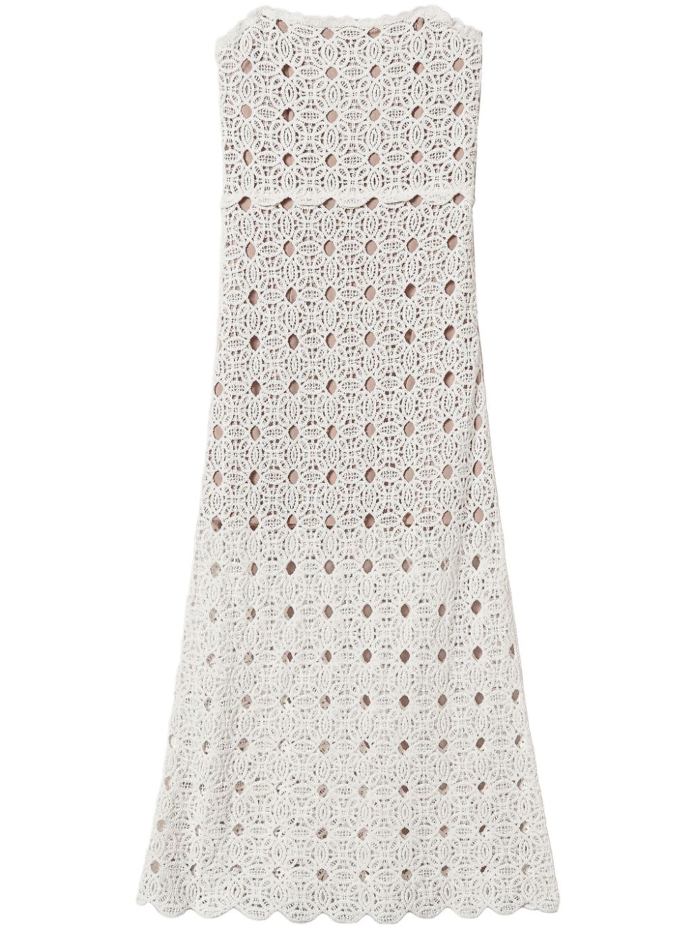 Shop Twinset Crochet-knit Bustier Midi Dress In White