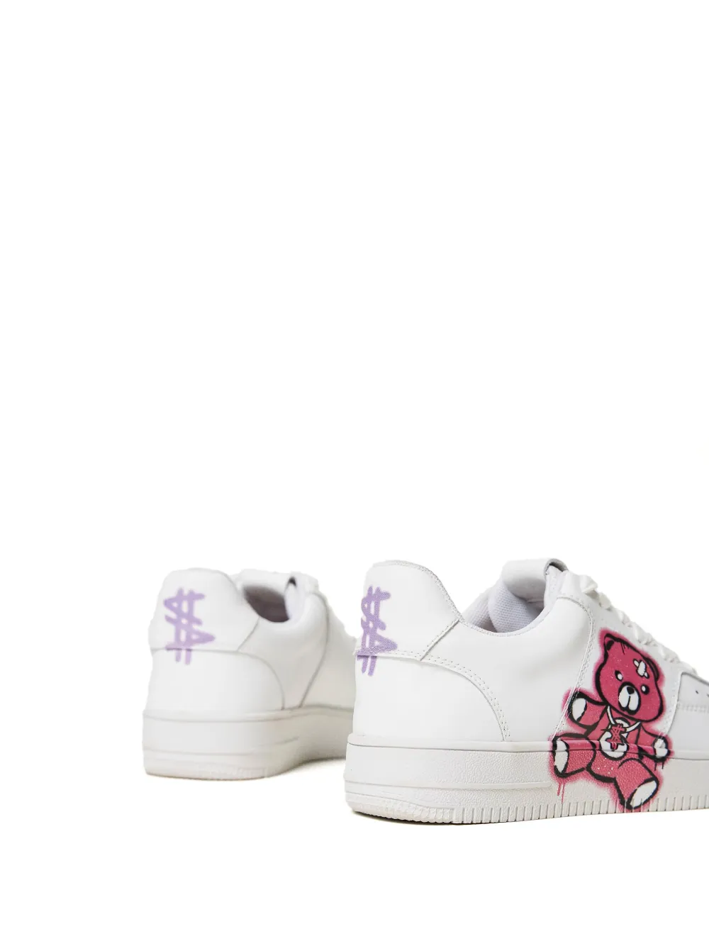 TWINSET Leren sneakers met beerprint Wit