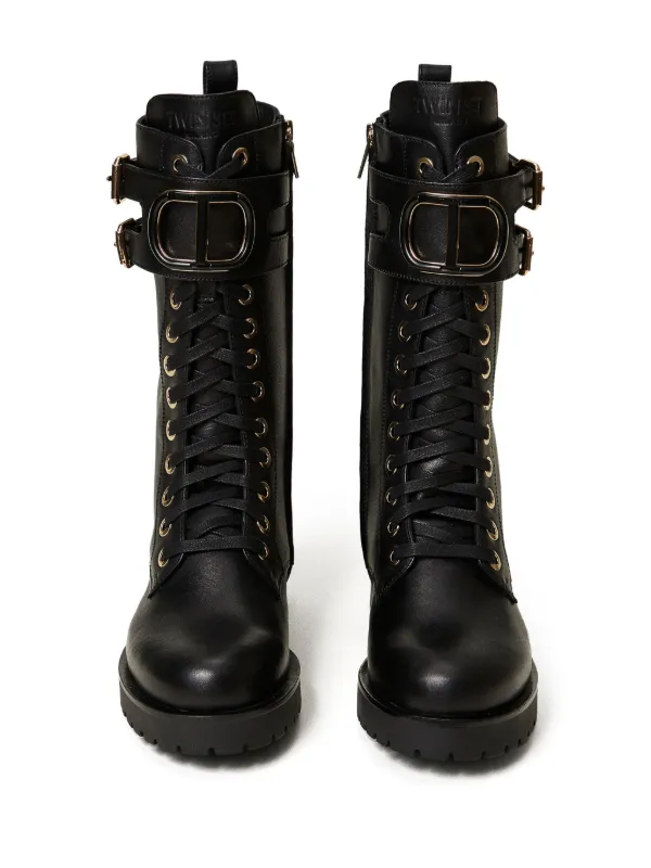 TWINSET Oval T Leather Combat Boots Black FARFETCH VN
