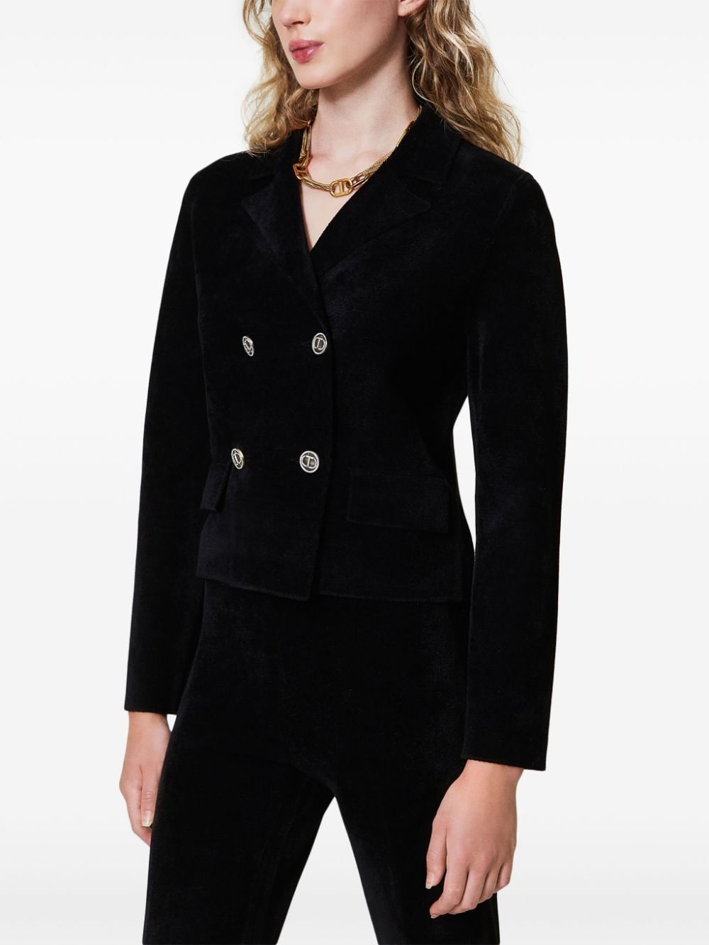 Shop Twinset Knitted Double-breasted Blazer In Black