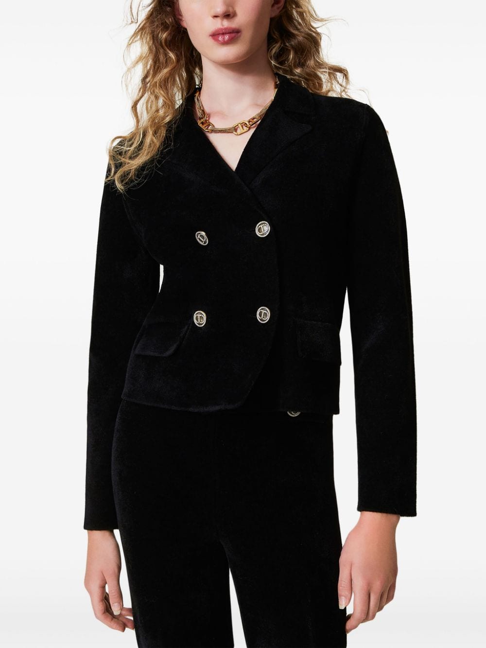 Shop Twinset Knitted Double-breasted Blazer In Black