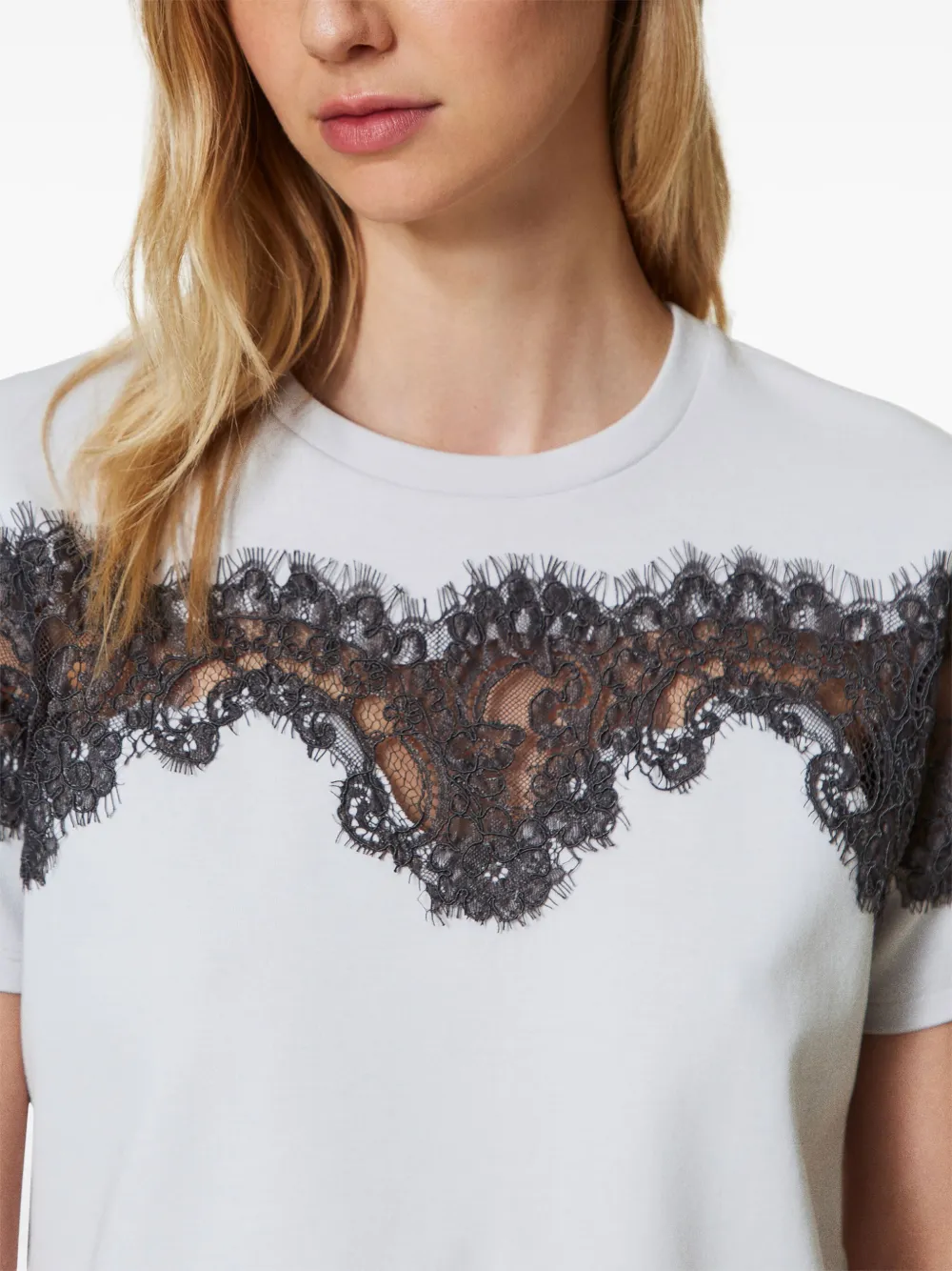 TWINSET T-shirt met kanten detail Grijs